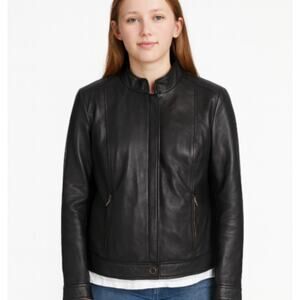 Laundry by Shelli Segal SZ XL Genuine Leather Jacket Gold Trim Buttery Soft